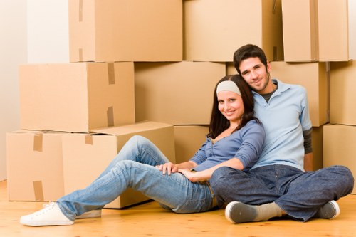 Sorted recyclable packing waste and green moving equipment for Finchley removals