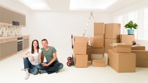 Moving van outside a Finchley flat with student belongings