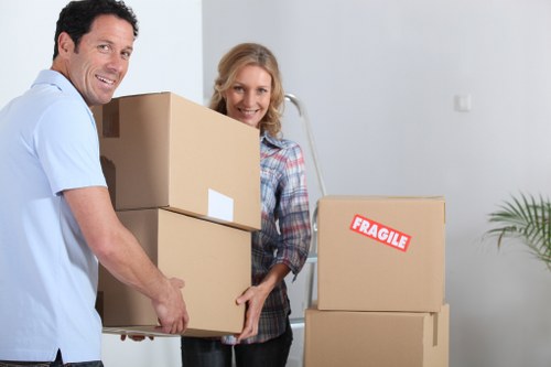 Boxes, wrap, and labels used for packing and storage in Finchley